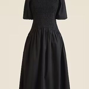 J. Crew Black Midi Dress with Smocked Bodice